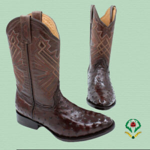 Brown Ostrich Boots - Oval Last