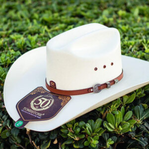 White and brown Tombstone hat