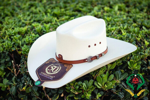 White and brown Tombstone hat