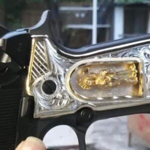 White and Gold San Judas Handle