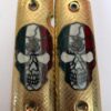 Gold plated govermment 1911 gun grips Mexican Narco style Cachas Mexican Flag Skull