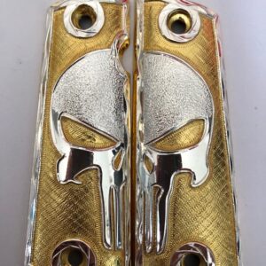 Gold plated govermment 1911 gun grips Mexican Narco style Cachas Silver Skull 2