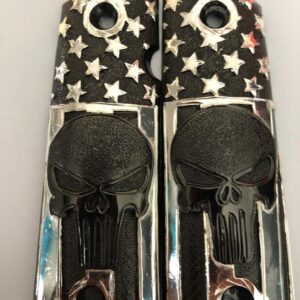 Silver plated government 1911 gun grips Mexican Narco style Cachas Black Skull