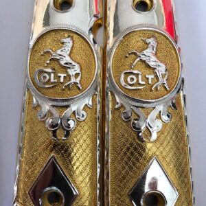 Gold plated government 1911 gun grips Mexican Narco style Cachas Silver Colt Horse