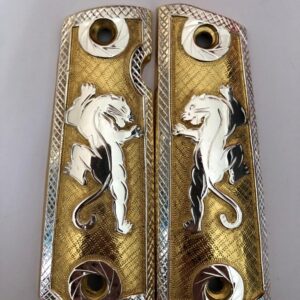 Golden plated govermment 1911 gun grips Mexican Narco style Cachas Silver Pumas