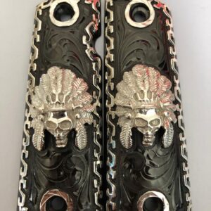 Silver plated govermment 1911 gun grips Mexican Narco style Cachas Silver Skull