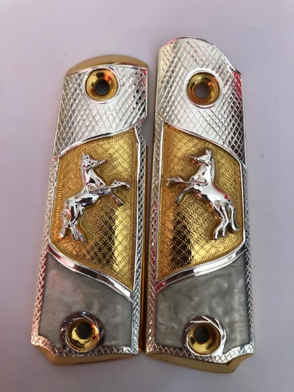 Silver plated govermment 1911 gun grips Mexican Narco style Cachas Silver Horse