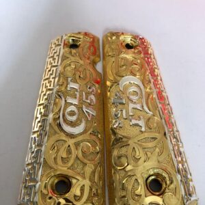 Gold plated govermment 1911 gun grips Mexican Narco style Cachas Silver Colt 45