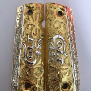 Gold plated govermment 1911 gun grips Mexican Narco style Cachas Silver Colt 45