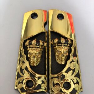 Gold plated govermment 1911 gun grips Mexican Narco style Cachas Golden Skull King Black Edition