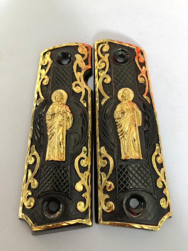 Gold plated govermment 1911 gun grips Mexican Narco style Cachas Golden San Judas Black Edition 4