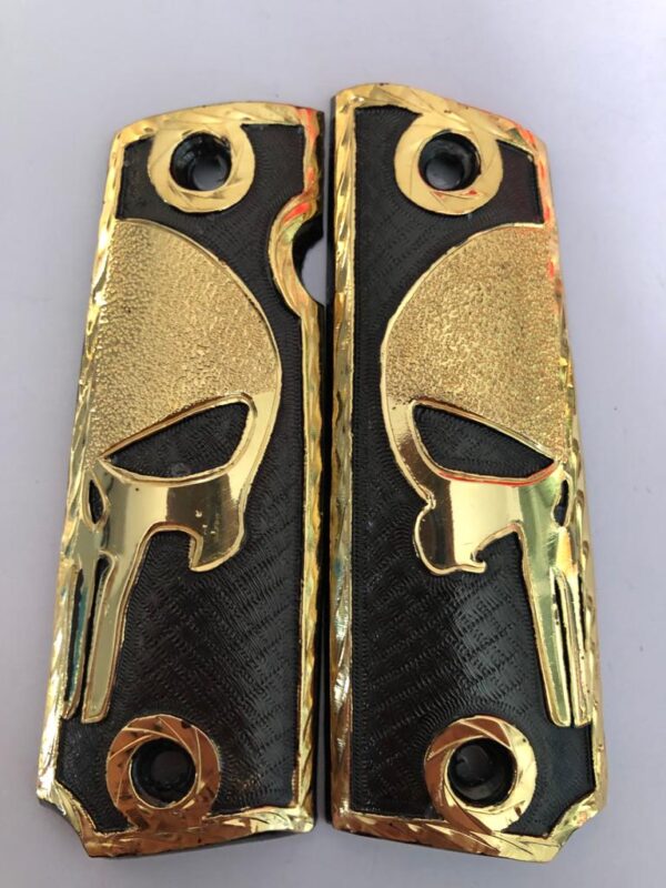 Gold plated govermment 1911 gun grips Mexican Narco style Cachas Golden Skull