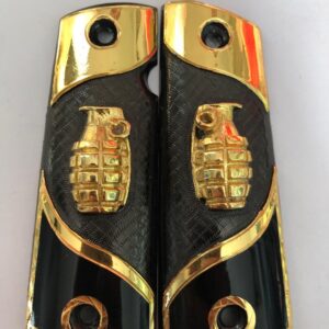 Golden plated govermment 1911 gun grips Mexican Narco style Cachas Golden Granade