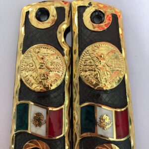 Gold plated govermment 1911 gun grips Mexican Narco style Cachas Golden Centenario Black Edition