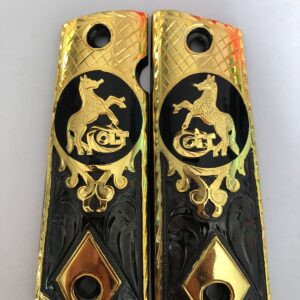 Gold plated govermment 1911 gun grips Mexican Narco style Cachas Golden Horse Circle