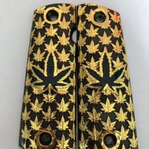 Gold plated govermment 1911 gun grips Mexican Narco style Cachas Marihuana Plant