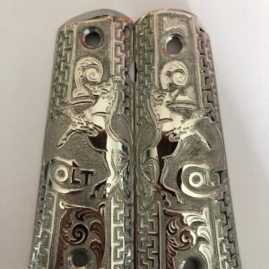 Silver plated govermment 1911 gun grips Mexican Narco style Cachas Silver Horse