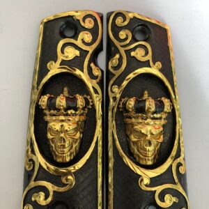 Gold plated govermment 1911 gun grips Mexican Narco style Cachas Golden Skull king Black Edition