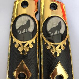 Gold plated govermment 1911 gun grips Mexican Narco style Cachas Black Wolf