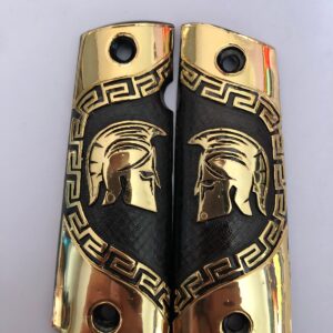 Gold plated govermment 1911 gun grips Mexican Narco style Cachas Spartan Helmet