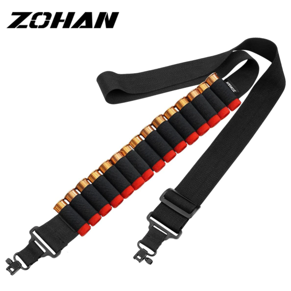 Shotgun Ammo Sling with Shell Holder for 12 Gauge Durable Rifle Slings with Swivels Hold 15 Rounds for Shooting Hunting