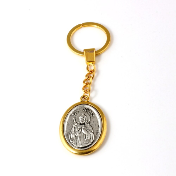 1Pcs Keychain Two-Tone San Judas Tadeo Ruega Por Nosotros Charms Pendants Key Ring Travel Protection DIY Jewelry A-549F