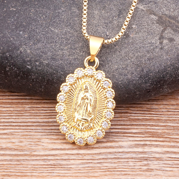Hot Sale Ins Fashion Virgin Mary Copper Zircon Gold Plated Pendant for Women Chain Necklace Handmade Jewelry Wholesale