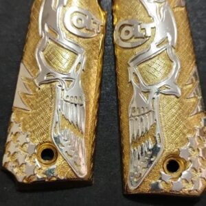 Gold plated gun grip - Colt - Calabera Fondo dorado