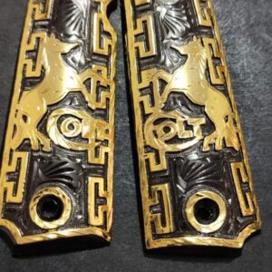 Gold plated gun grip - Colt - Caballos fondo cafe