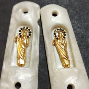 Silver plated gun grip - Colt - Santa Muerte Dorada Fondo Perla