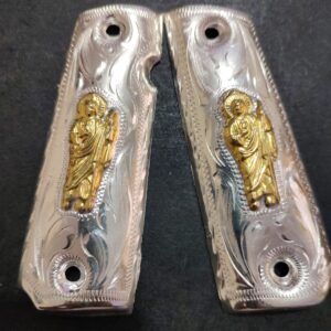 Silver plated gun grip - Colt - Plateado San Judas Dorado