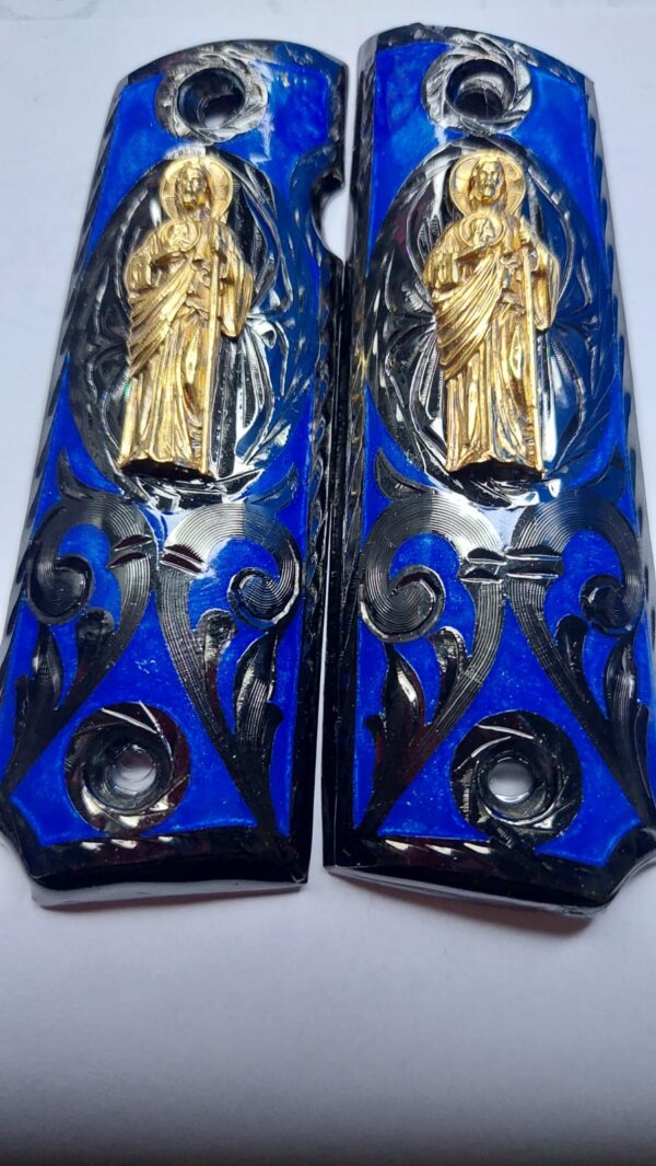 Gold plated gun grip - Colt - Azul San Judas de oro