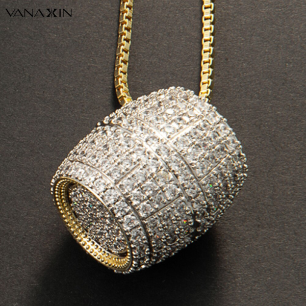 Bucket Pendants Necklaces for Men Bling Bling Micro Paved AAA Cubic Zircons Stone Hip Hop Jewellery Gift