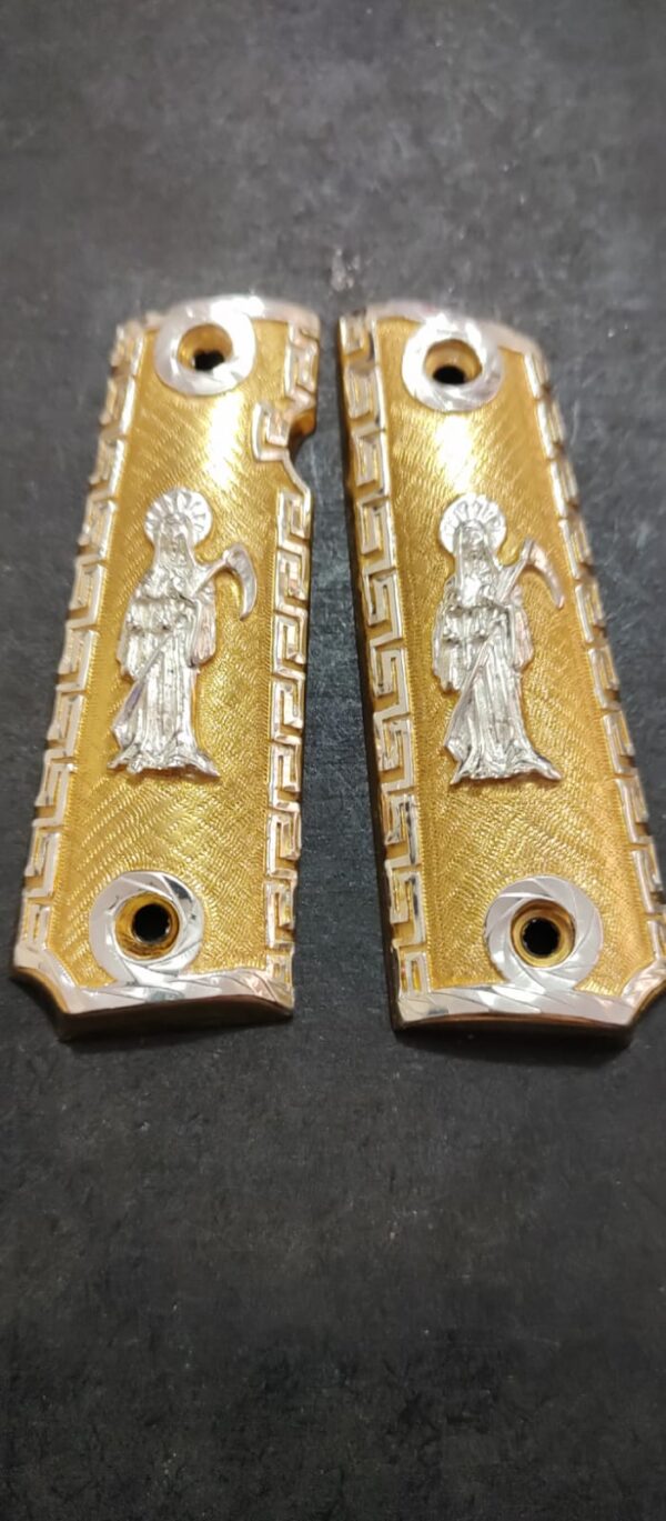 Gold plated gun grip - Colt - Santa Muerte Plateada