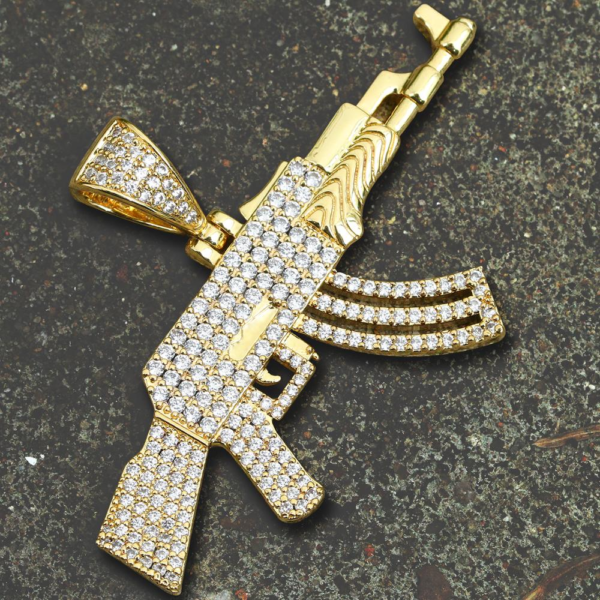 14K Gold Gun Pendant CZ Men Iced Out AK47 Hip Hop Jewelry for Amazon/Ebay/Wish Online Store for Wholesale Agent in Stock
