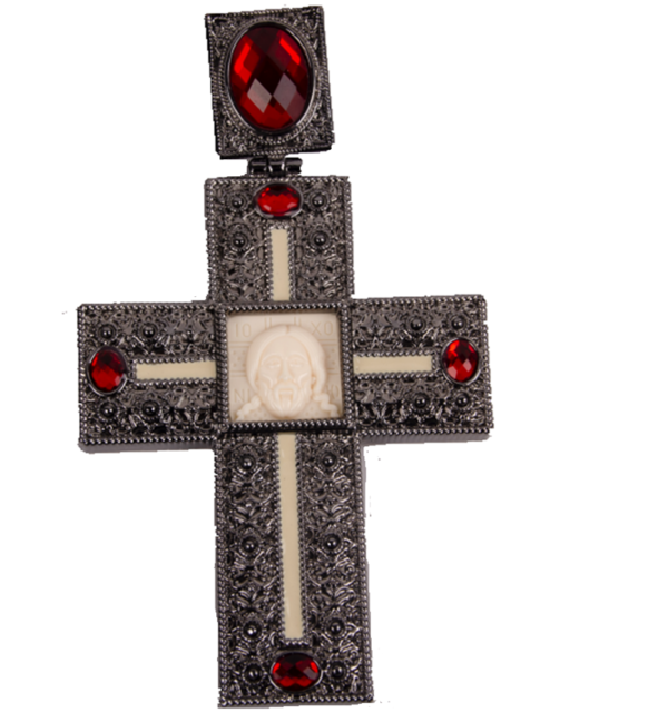Crystal Stones Orthodox Father'S Gold Link Chain Chest Gun Black Plating Alloy Large Pectoral Cross for Priest