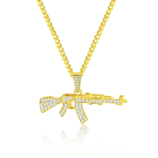 Fashion Cool AK47 Gun Pendant Necklace Hip Hop Jewelry Gold Color for Men and Women Stainless Steel Chain Uzi Necklace