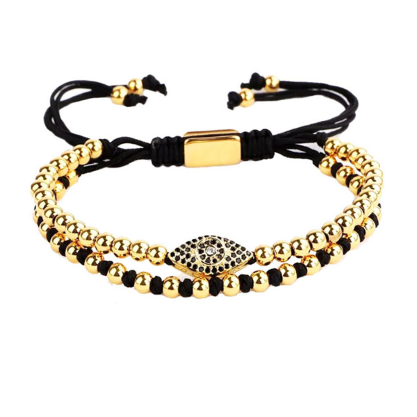 Classic Design 4Mm Stainlesssteel Beaded CZ Evil Eye Charm Macrame Bracelet JBS10585