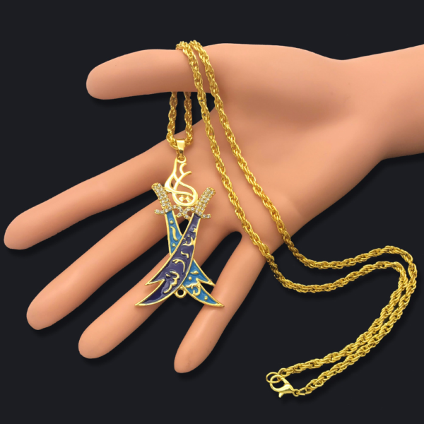 HOVANCI Colorful Oil Drop Arabic Islam Muslim Imam Ali Sword Pendant Necklace Gold Plated Ali Sword Zulfikar Pendant Necklace