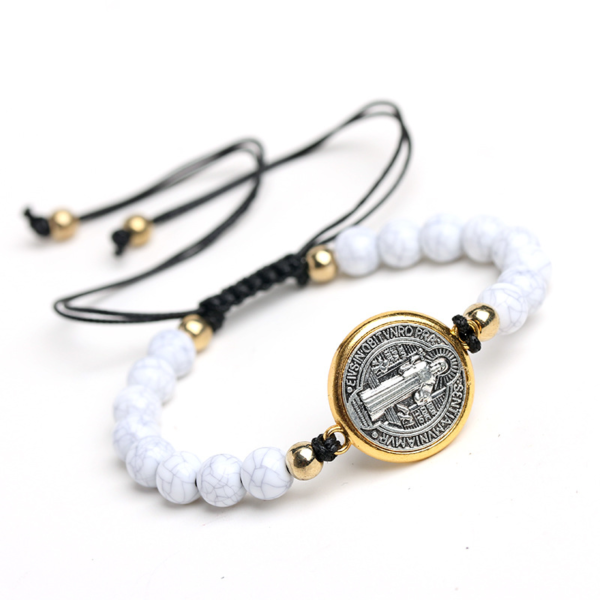 Hot Sale Prayer Catholic Tuning Rope Saint Benedict Rosary Turquoise Beaded Bracelet