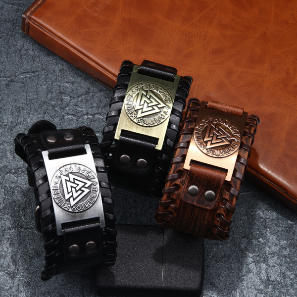 SC Toten Design Nordic Viking Frost Leather Bracelet Antique Men Bracelets Wholesale Man Hand Woven Leather Bracelet for Men